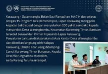 Peduli Masyarakat Sekitar, Lapas Karawang Distribusikan 200 Paket Sembako saat Ramadan