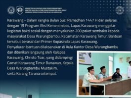 Peduli Masyarakat Sekitar, Lapas Karawang Distribusikan 200 Paket Sembako saat Ramadan