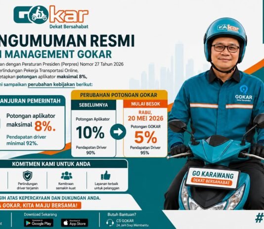 GOKAR Resmi Turunkan Potongan Driver Jadi 5 Persen, Transportasi Online Asli Karawang Makin Bersahabat