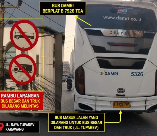 Dishub Karawang Akan Kejar Bus DAMRI B 7926 TGA yang Nekat Masuk Jalan Tuparev