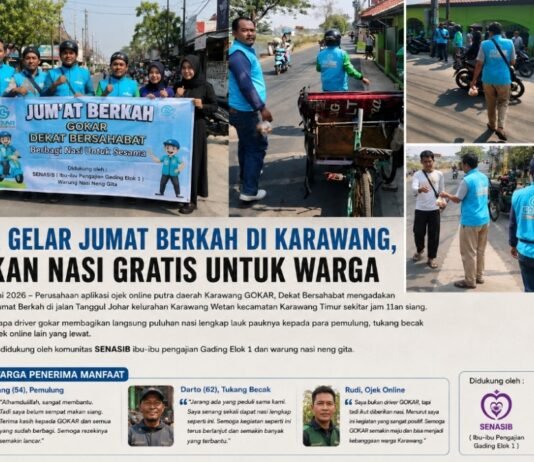 Driver GOKAR Turun ke Jalan, Bagikan Puluhan Paket Nasi Gratis di Johar Karawang