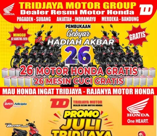 Promo Juli Tridjaya Motor Pagaden Subang: Diskon, DP Rp499 Ribu, dan Hadiah 26 Motor Honda